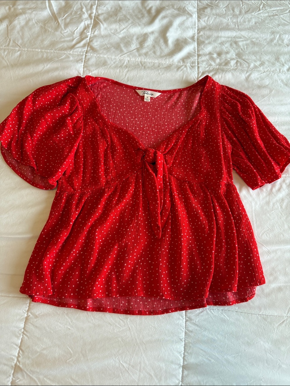 Femme Red Tie-Front Short Sleeve Top